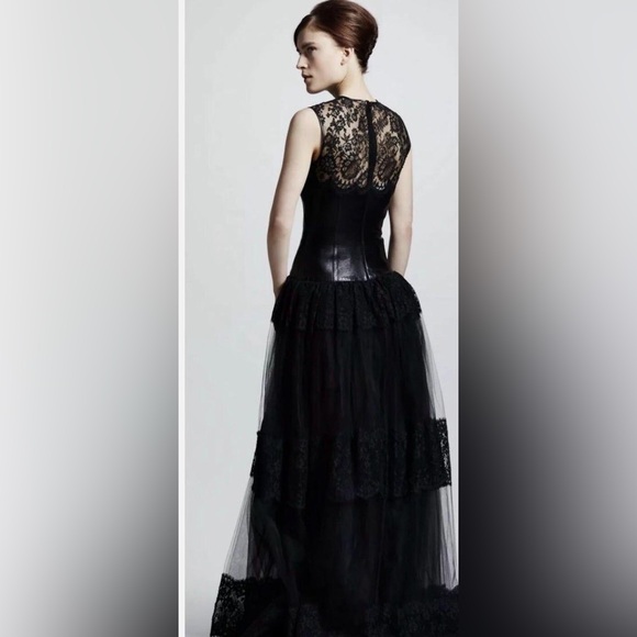 Valentino Black Lace and Leather Dress - threedaughtersproperties.com